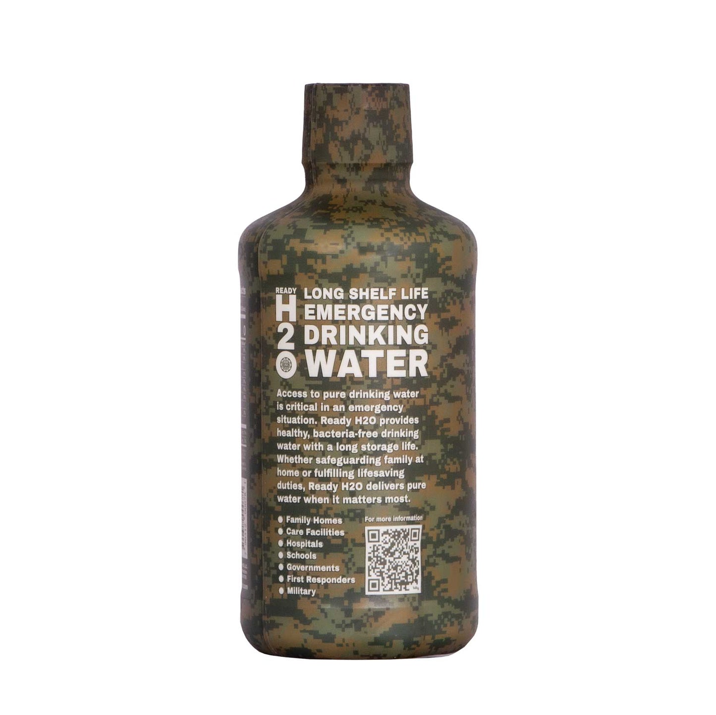 Emergency Drinking Water - Guaranteed Bacteria Free - 20 yr - 1 Liter Bottles - Pallet Quantity - Camo Bottle Design