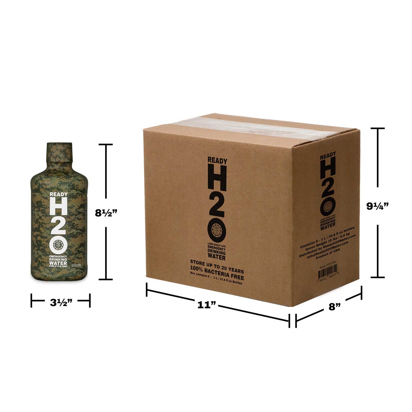 Emergency Drinking Water - Guaranteed Bacteria Free - 20 yr - 1 Liter Bottles - Pallet Quantity - Camo Bottle Design