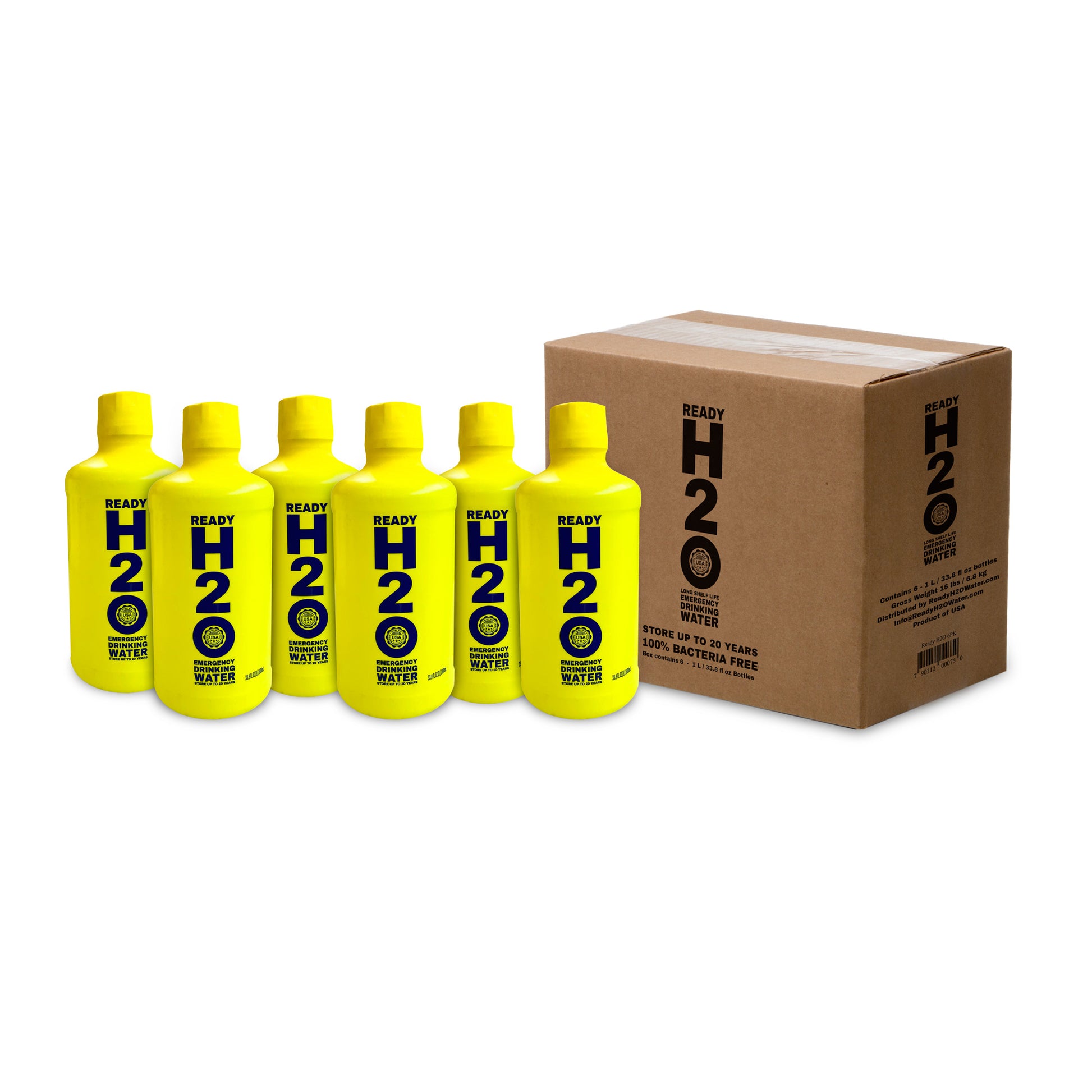 Ready H2O Water emergency drinking water 6 pack yellow 1 liter bottles